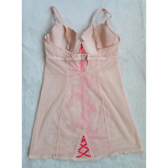 Victoria's Secret Very Sexy Garter Slip-on Bra Babydoll Hot Pink Ivory 36C - Picture 3 of 9